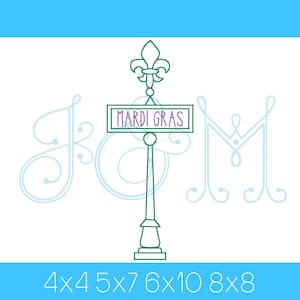 Mardi Gras Street Sign Two Color New Orleans Quick Bean Stitch Outline Vintage Style Machine Embroidery Design