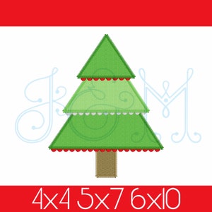 Scallop Christmas Tree Zig Zag Stitch Applique Vintage Style Machine Embroidery Design
