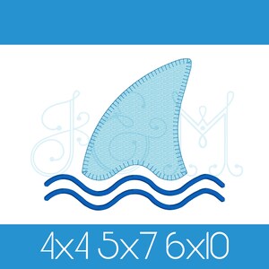 Shark Fin with Waves Blanket Stitch Applique Vintage Style Machine Embroidery Design