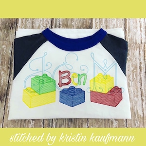 Building Block Toy Sketch Fill Bean Stitch Outline Vintage Style Machine Embroidery Design