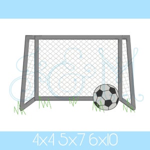 Soccer Ball Goal Net Field Sketch Fill Bean Stitch Outline Vintage Style Machine Embroidery Design