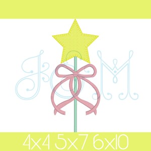 Star Magic Fairy Princess Wand with Bow Blanket Stitch Applique Vintage Style Machine Embroidery Design