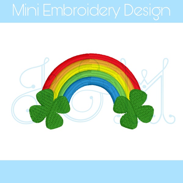 Basic Rainbow with Shamrocks Satin and Fill Stitch Mini Motif Vintage Style Machine Embroidery Design