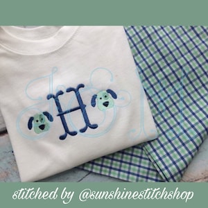 Welpen Hund Mini füllen Monogramm Motiv gefüllt Stich Vintage-Stil Maschine Stickerei-Design
