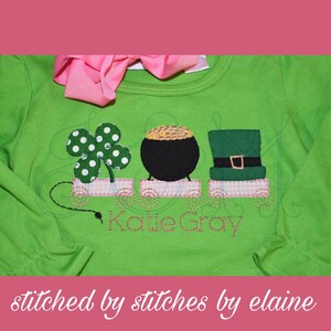 St. Patrick&#39;s Day Pull Toy Trio Applique Blanket Stitch Machine Embroidery Design 5x7