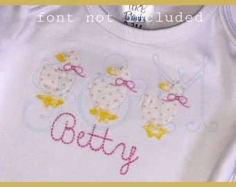 Simple Goose with Bows Trio Row Line of Three Blanket Stitch Applique Vintage Style Machine Embroidery Design