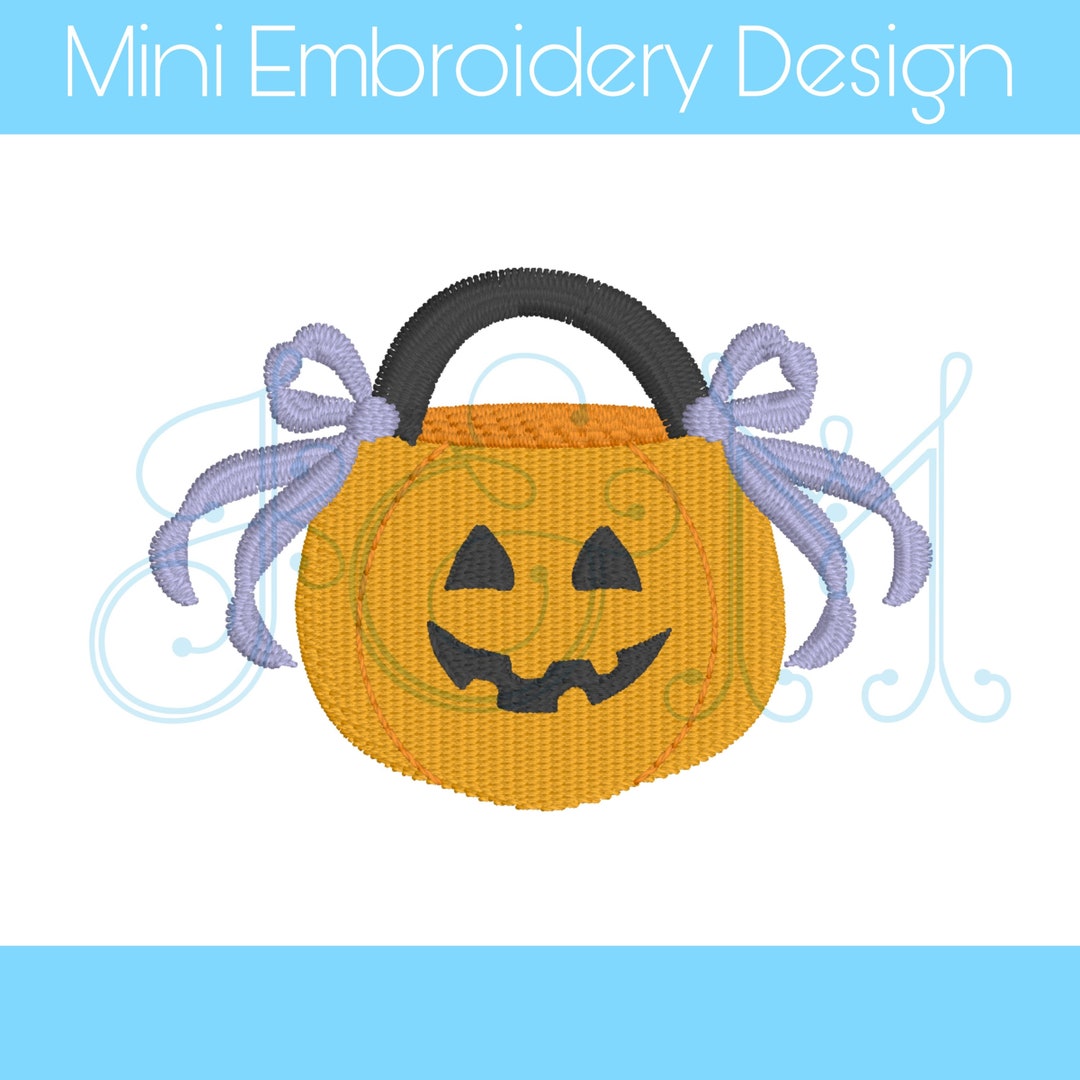 Girly Halloween Candy Pumpkin Trick or Treat Bucket With Side Bows Mini ...