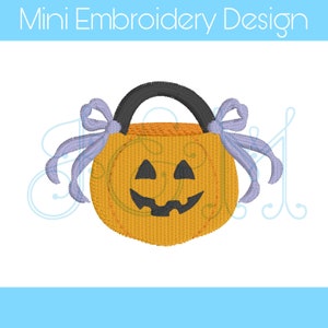 Girly Halloween Candy Pumpkin Trick or Treat Bucket with Side Bows Mini Fill Motif Vintage Style Machine Embroidery Design