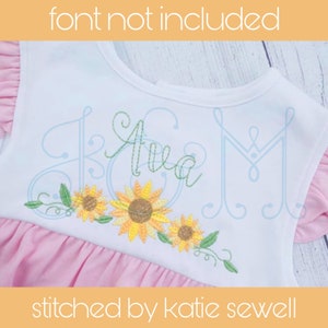 Sunflower Floral Trio with Vines Border Frame Satin Stitch Bean Stitch Vintage Style Machine Embroidery Design