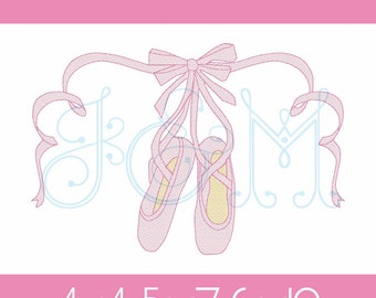 Ballerina Ballet Slipper Ribbon Swash Monogram Frame Border Sketch Fill Bean Stitch Outline Vintage Style Machine Embroidery Design