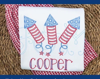 Fourth of July Firework Firecracker Bean Stitch  Vintage Stitch Vintage Style Embroidery Design