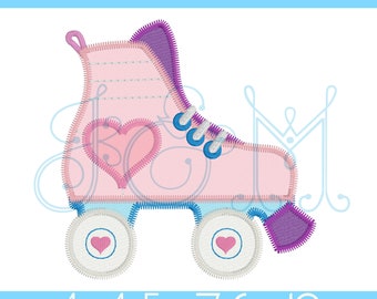 Heart Roller Skate Simple Striped Zig Zag Stitch Applique Vintage Style Machine Embroidery Design