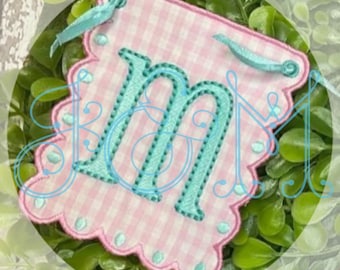 Scalloped Edge Rectangle Satin Dot Birthday Banner Bunting Flag In the Hoop - ITH Vintage Style Machine Embroidery Design