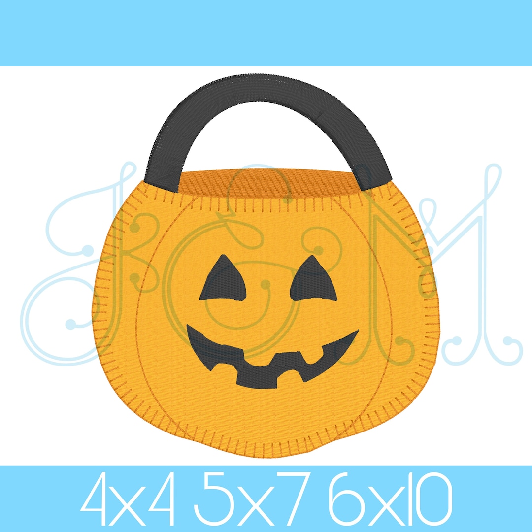 Halloween Pumpkin Trick or Treat Candy Bucket Blanket Stitch Applique ...