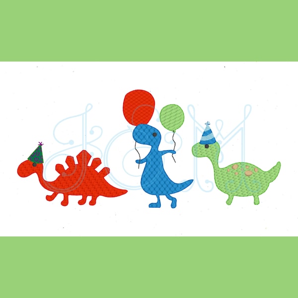 Birthday Dino Party Parade Fill Stitch Vintage Style Machine Embroidery Design