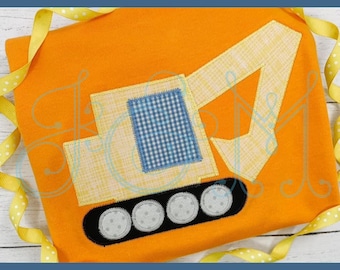 Excavator Construction Farm Equipment Vehicle Zig Zag Stitch Applique Vintage Style Machine Embroidery Design