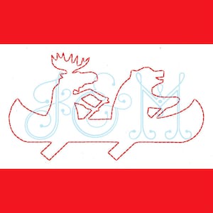 Moose and Bear Canoe Silhouette Vintage Stitch Sketch Outline Machine Embroidery Design