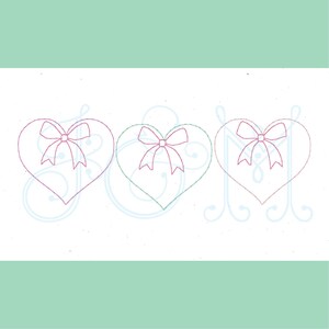 Three Heart with Bows Trio Vintage Stitch Vintage Style Machine Embroidery Design