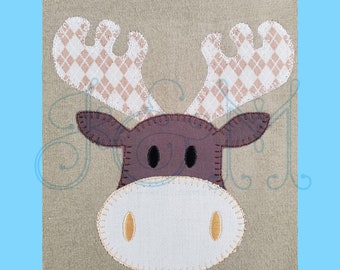 Moose Head Face Simple Blanket Stitch Applique Vintage Style Machine Embroidery Design