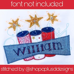 Fourth of July Patriotic Firework Trio Bundle with Name Plate Zig Zag Stitch Applique Vintage Style Machine Embroidery Design