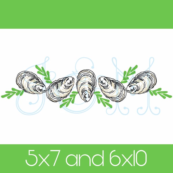 Oyster Shell Line of 5 in a Row Bean Stitch Quick Stitch Vintage Style Machine Embroidery Design