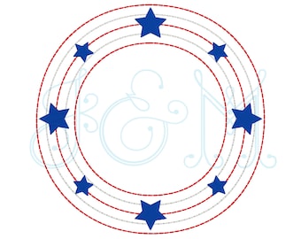 Patriotische vierte Juli Sterne und Streifen Monogramm Rahmen Bohnen und Füllen Stich Vintage Stil Maschine Stickerei Design