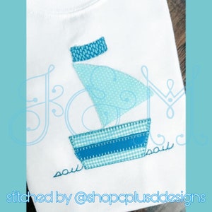 Sailboat Bean Stitch with Sail Waves Blanket Stitch Applique Vintage Style Machine Embroidery Design