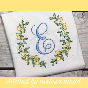 Lemon Garden Monogram Frame Watercolor Sketch Fill Bean Stitch Outline Monogram Frames Vintage Style Machine Embroidery Design