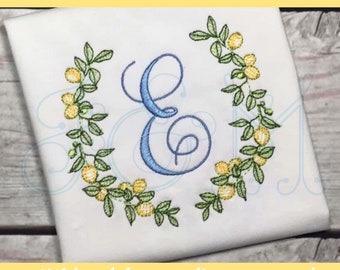 Lemon Garden Monogram Frame Watercolor Sketch Fill Bean Stitch Outline Monogram Frames Vintage Style Machine Embroidery Design