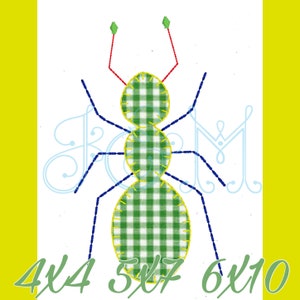 May include: Green and yellow checkered ant embroidery design. The design is available in three sizes: 4x4, 5x7, and 6x10 inches.