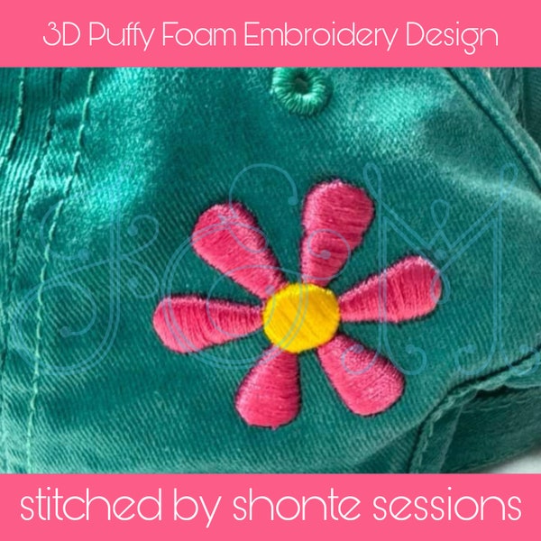 3D Puff Foam Daisy Flower Mini Satin Stitch Monogram Add on Vintage Style Machine Embroidery Design