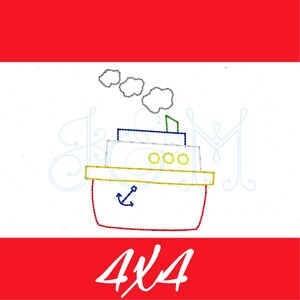 Tugboat Bean with Steam Quick Stitch Summer Running Stitch Vintage Style Machine Embroidery Design