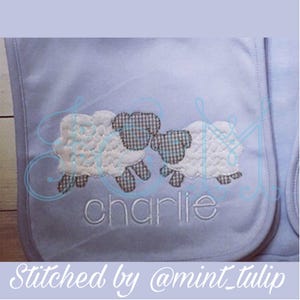 Two Lambs Vintage Style Blsnket Stitch Free Motion Applique Machine Embroidery Design image 1