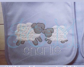 Two Lambs Vintage Style Blsnket Stitch Free Motion Applique Machine Embroidery Design