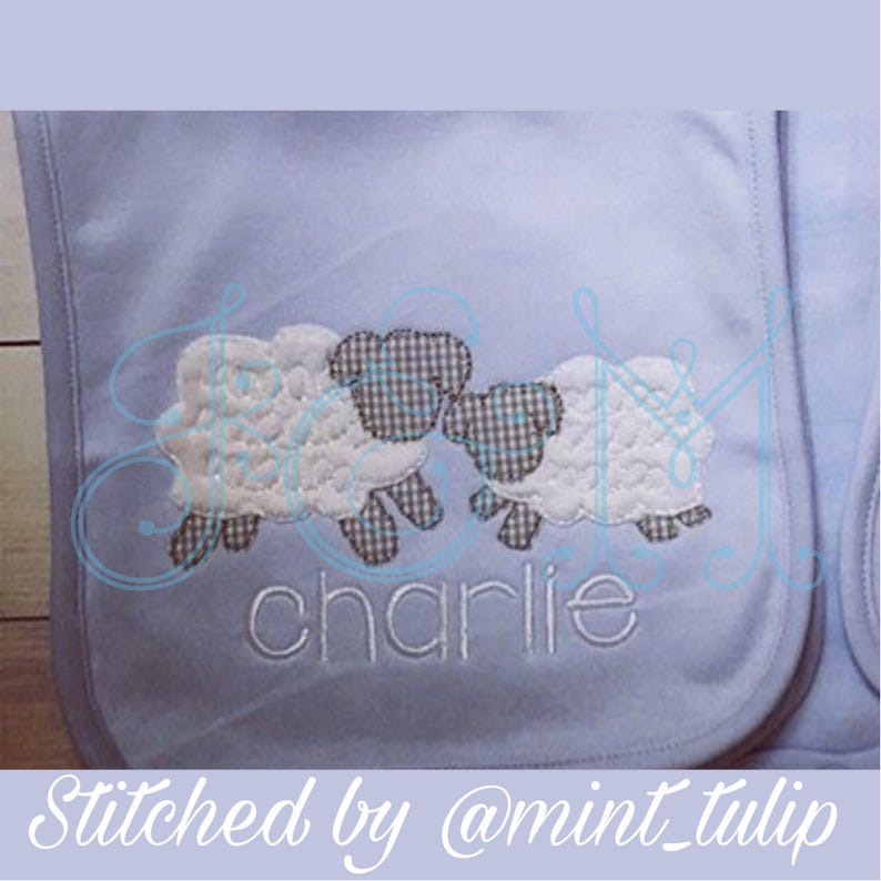 Two Lambs Vintage Style Blsnket Stitch Free Motion Applique Machine Embroidery Design image 1