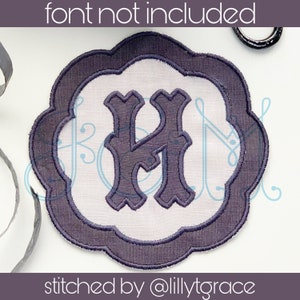 5&quot; Scalloped ITH In the Hoop Monogram Blank Coaster Cocktail Napkin Vintage Style Machine Embroidery Design