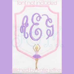 Ballerina Sugar Plum Fairy Monogram Crest Frame Satin Stitch Vintage Style Machine Embroidery Design