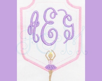 Ballerina Sugar Plum Fairy Monogram Crest Frame Satin Stitch Vintage Style Machine Embroidery Design