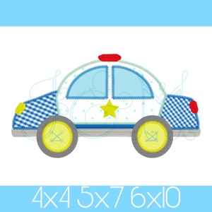 Coche de crucero de la policía con ruedas de botón Zig Zag Stitch Applique Vintage Style Machine Embroidery Design