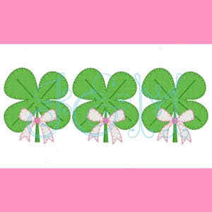 St. Patrick&#39;s Day Shamrock Bow Trio Applique Blanket Stitch Machine Embroidery Design 5x7