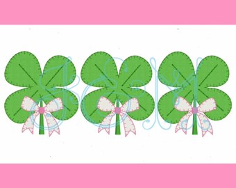 St. Patrick's Day Shamrock Bow Trio Applique Blanket Stitch Machine Embroidery Design 5x7