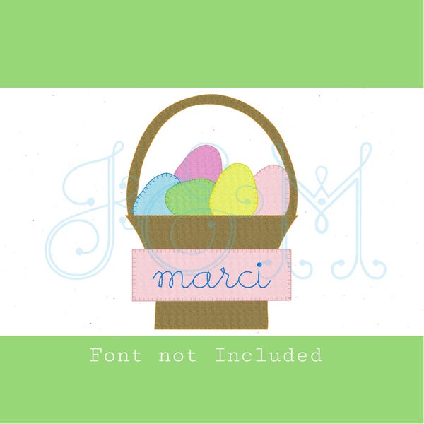 Easter Basket with Rectangle Name Plate Blank Blanket Stitch Applique Vintage Style Machine Embroidery Design