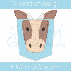 ITH - In the Hoop Cow Bull Face Working Pocket Blanket Stitch Applique Vintage Style Machine Embroidery Design