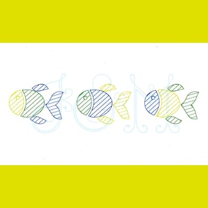Rainbow Fish Multi Color Sketch Stripe Embroidery Trio Row Vintage Style Machine Embroidery Design
