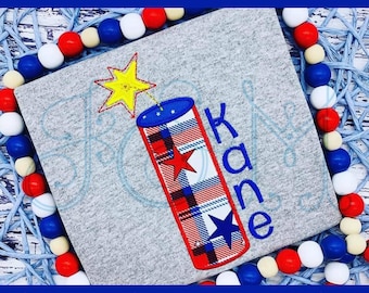 Fourth of July Patriotic Firework with Sparks Classic Satin Stitch Applique Vintage Style Machine Embroidery Design