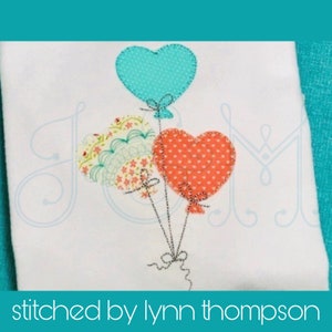 Heart Balloon Bundle with Bows Blanket Stitch Birthday Applique Vintage Stitch Style Machine Embroidery Design