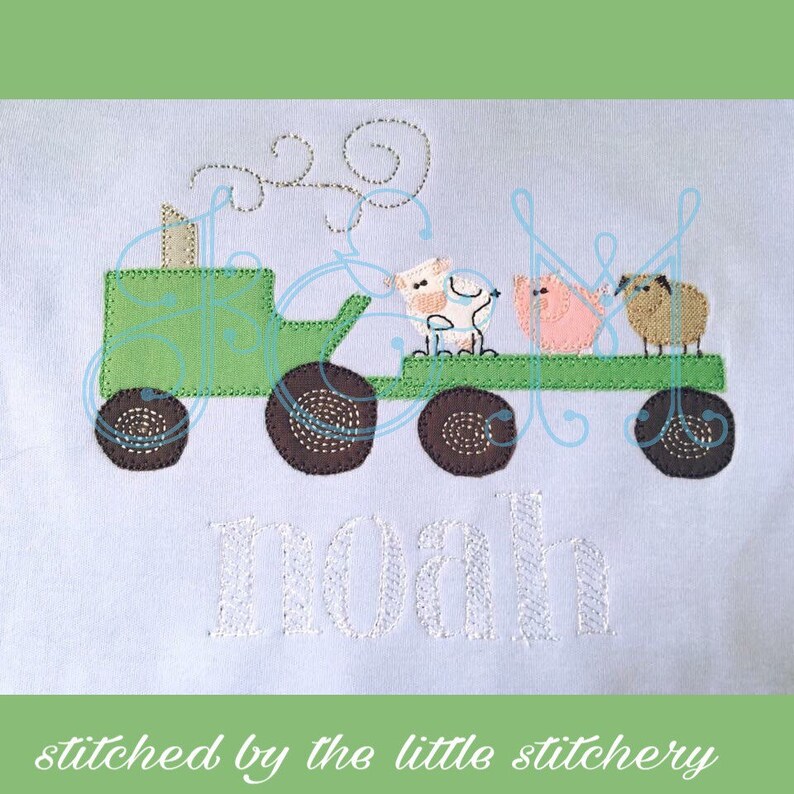 5x7 Farm Animal Tractor Hayride VIntage Style Applique Embroidery Design image 1