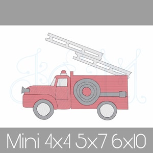 Vintage Fire Engine Truck Sketch Fill Bean Stitch Quick Stitch Vintage Style Machine Embroidery Design