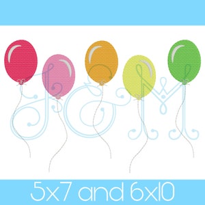 Classic Birthday Party Balloon Line of Five in a Row Sketch Fill Bean Stitch Outline Vintage Style Machine Embroidery Design