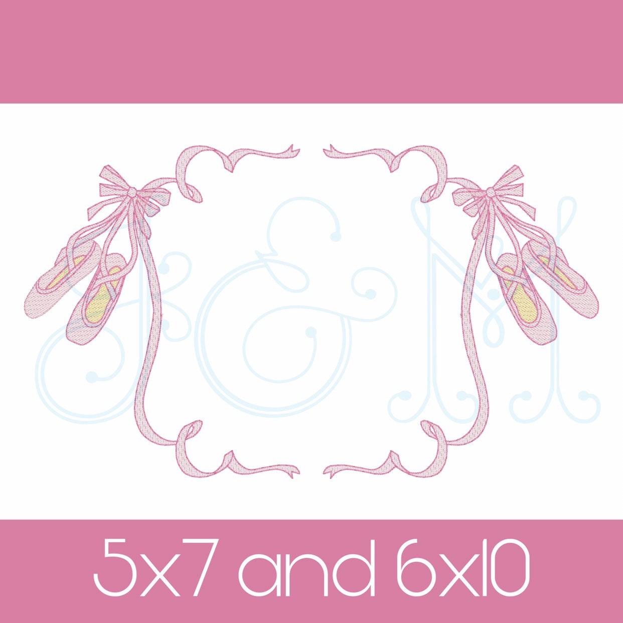 Ballerina Ballet Side Swing Slipper Ribbon Monogram Frame Border Sketch Fill Bean Stitch Outline Vintage Style Machine Embroidery Design